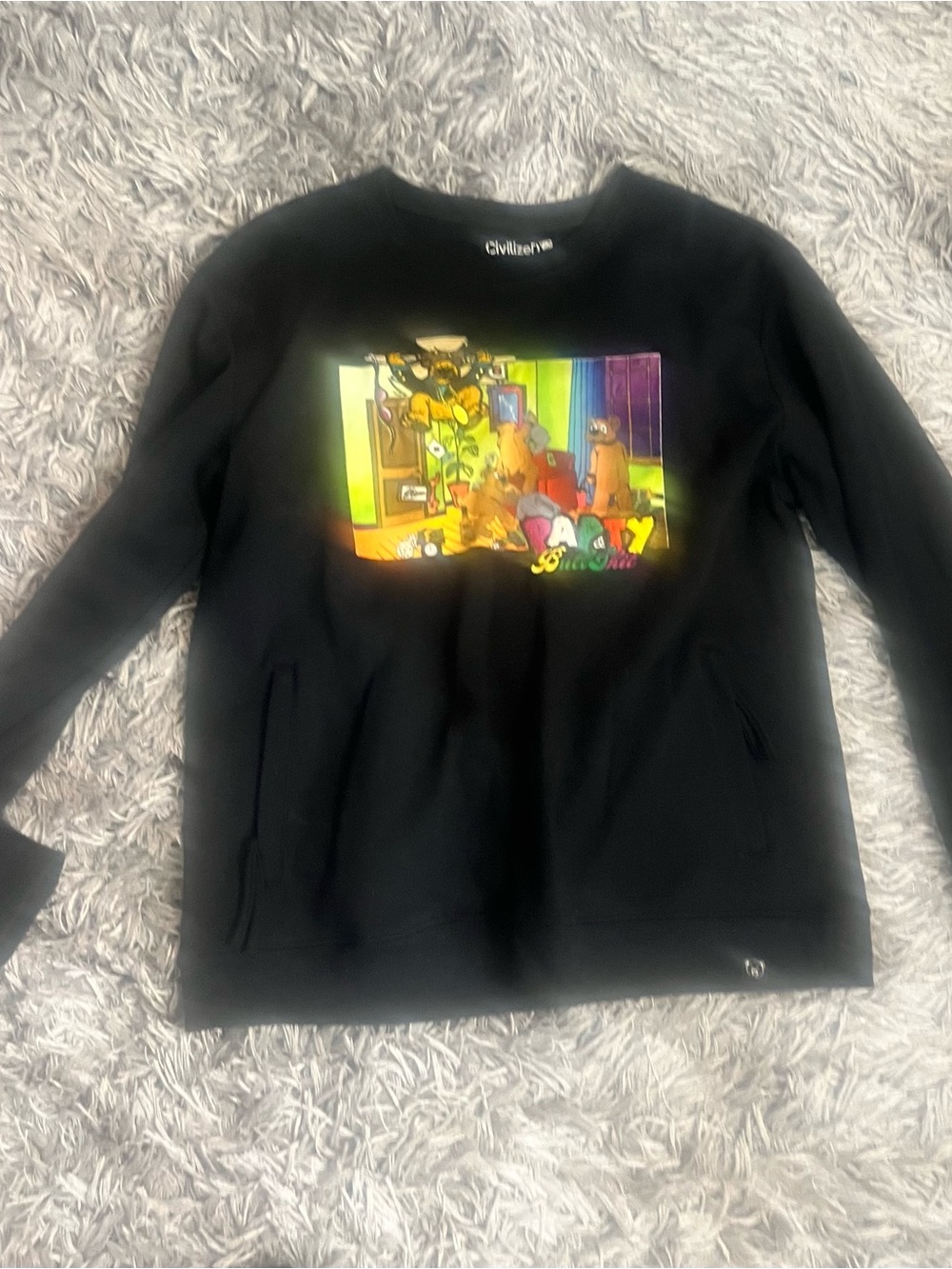 Civilized Men’s Black Graphic Crewneck Sweater - Multicolor Print Size 2XL